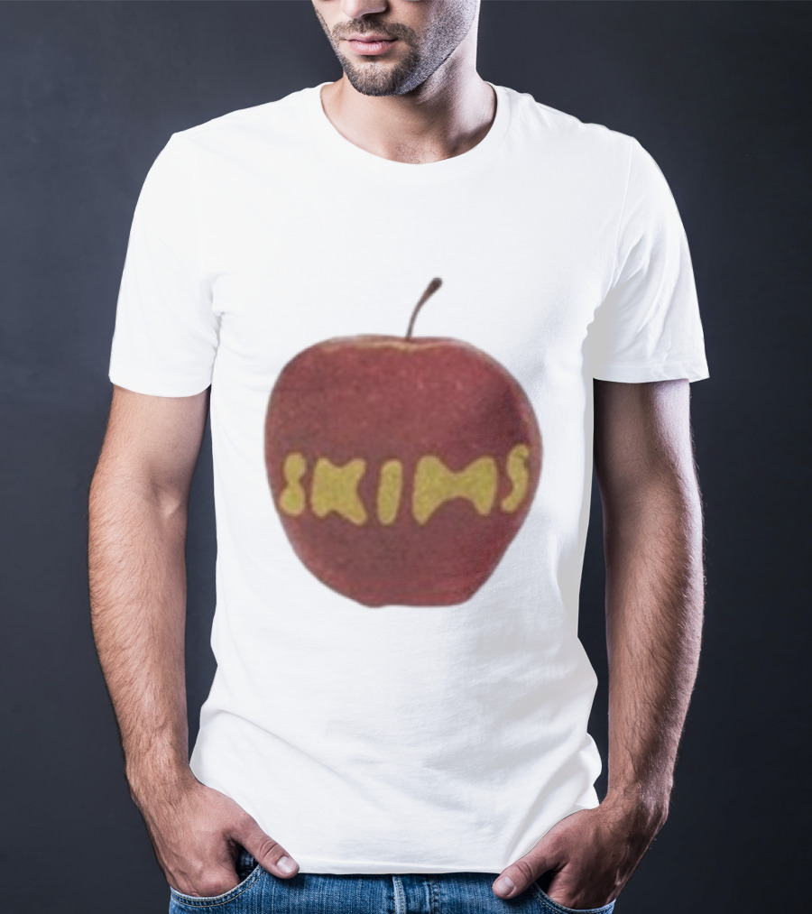 Skims Apple Bold Yellow Text On Red Apple T-Shirt