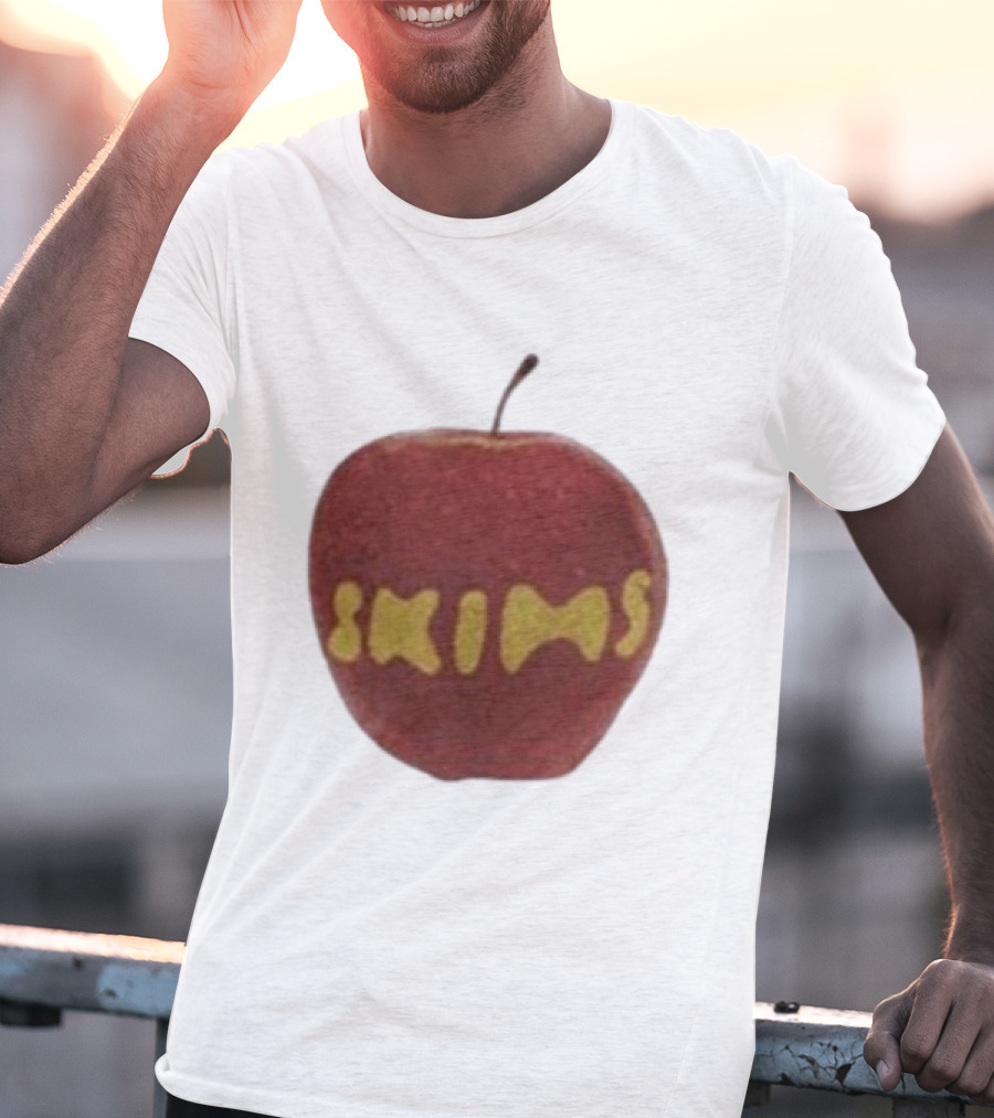 Skims Apple Bold Yellow Text On Red Apple T-Shirt