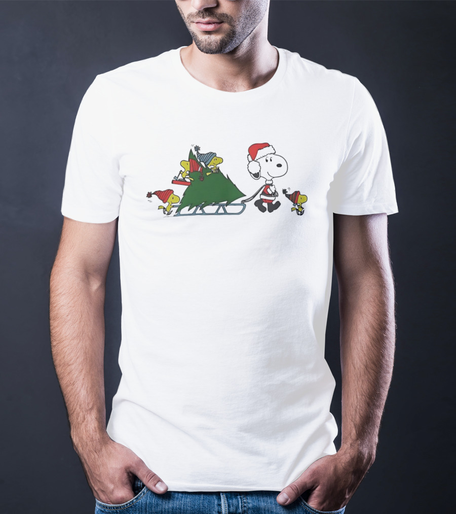 Snoopy Woodstock Christmas Tree Sled Winter Scene Cute T-Shirt