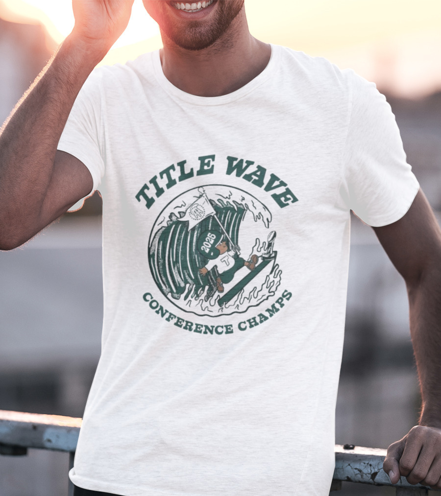 Title Wave 2025 Conference Champs Tulane Green Wave Flag T-Shirt