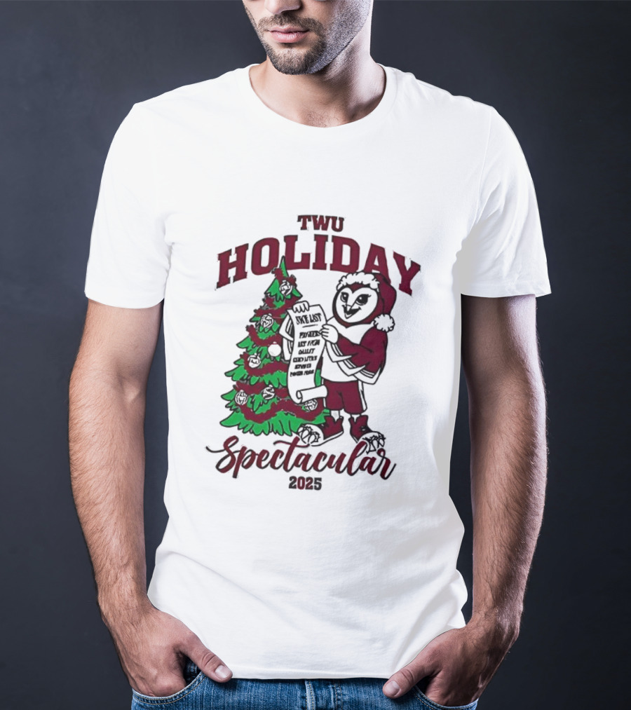 TWU Holiday Spectacular 2025 Merry Christmas Tree And Owl Santa T-Shirt