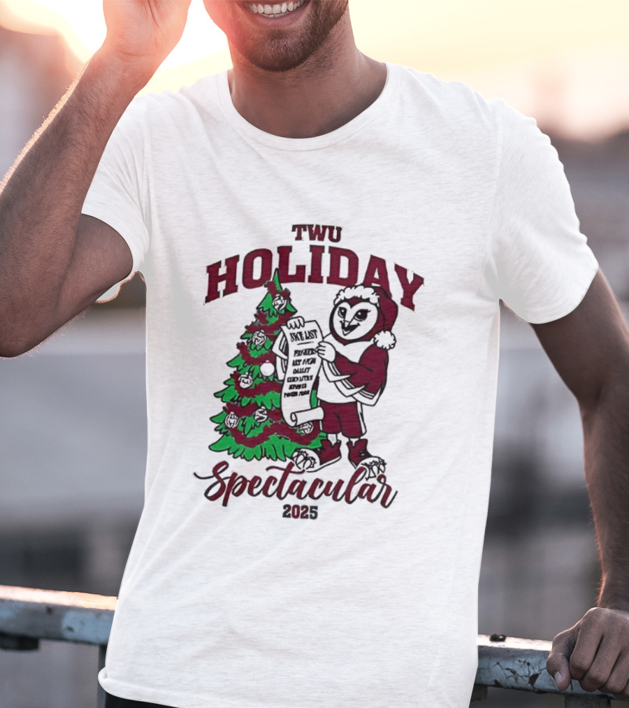 TWU Holiday Spectacular 2025 Merry Christmas Tree And Owl Santa T-Shirt