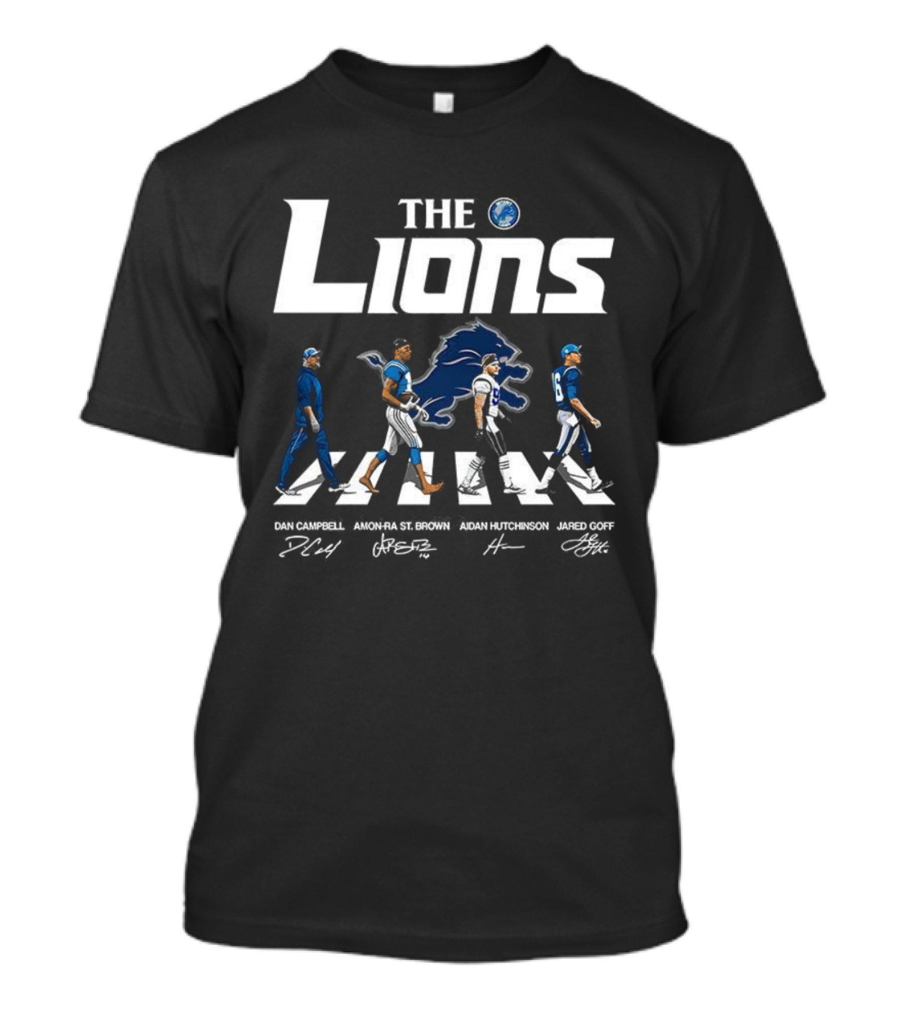 Detroit Lions The Lions Campbell St. Brown Hutchinson Goff Signature Abbey Road T-Shirt