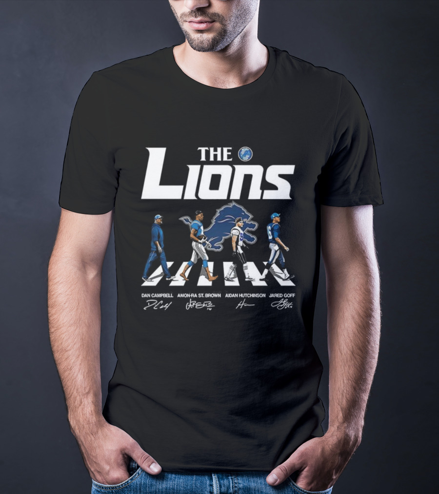 Detroit Lions The Lions Campbell St. Brown Hutchinson Goff Signature Abbey Road T-Shirt