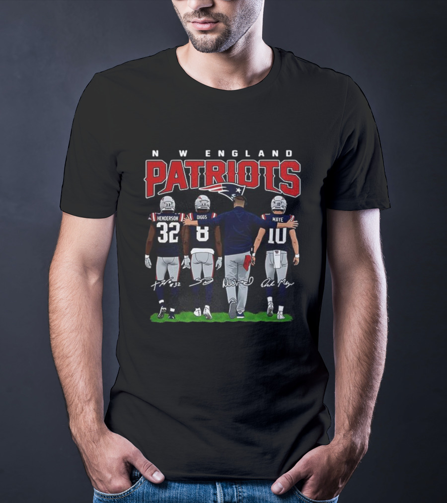 New England Patriots Henderson Diggs Vrabel Maye Signatures T-Shirt