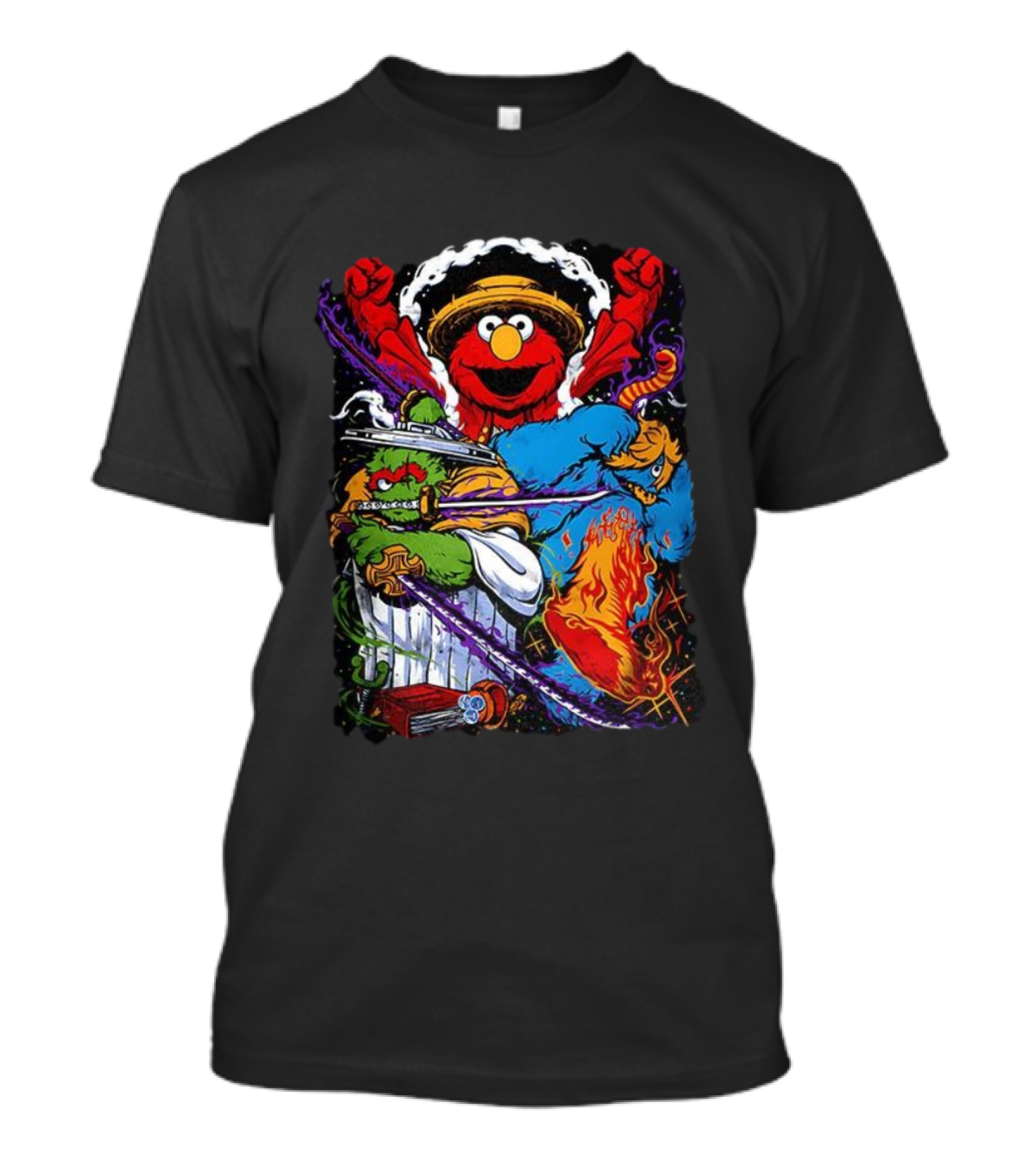 Elmo Oscar Cookie Monster Luffy Crossover Street Trio T-Shirt