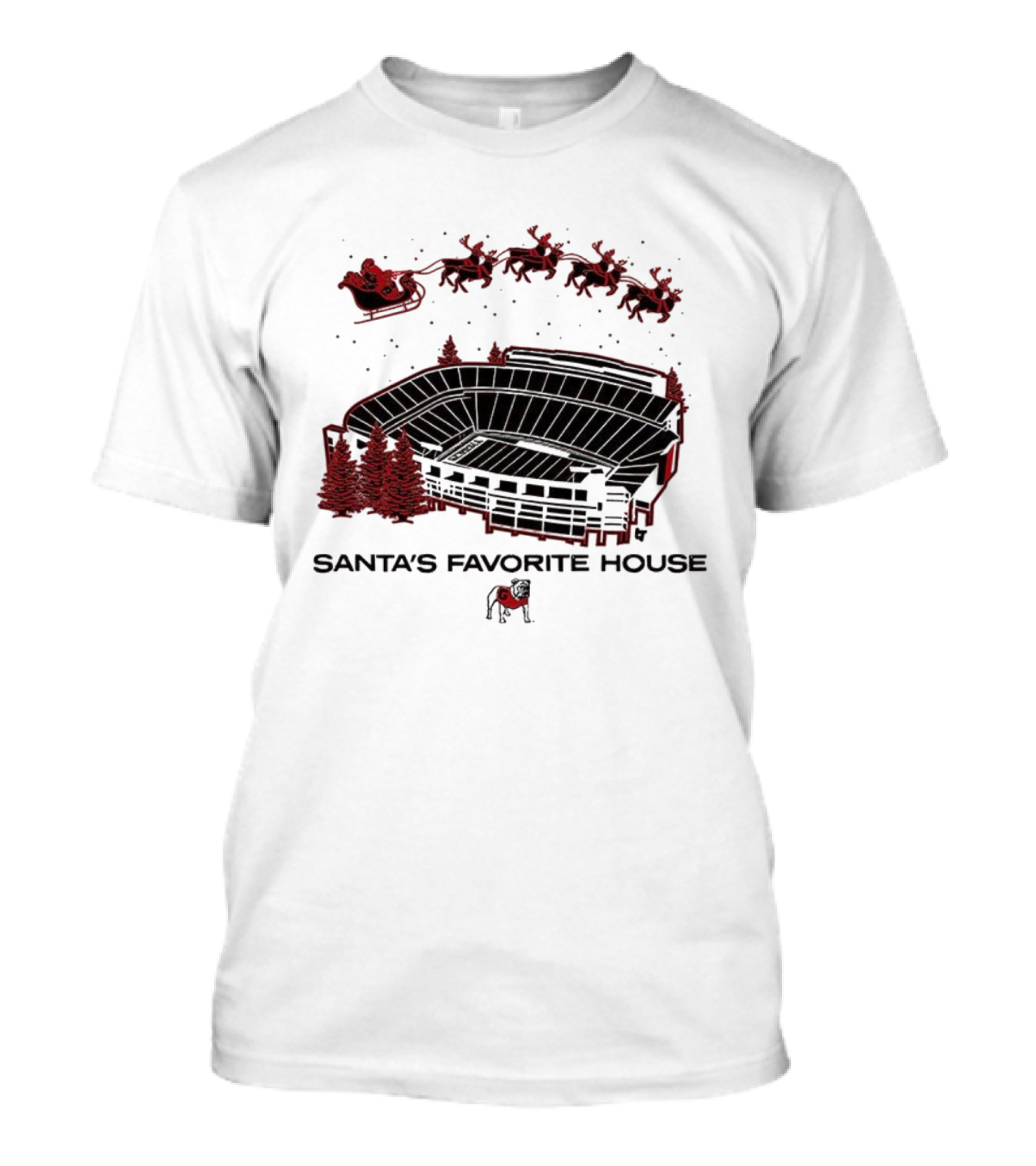 Santa's Favorite House Georgia Bulldogs Sanford Stadium Holiday Scene T-Shirt