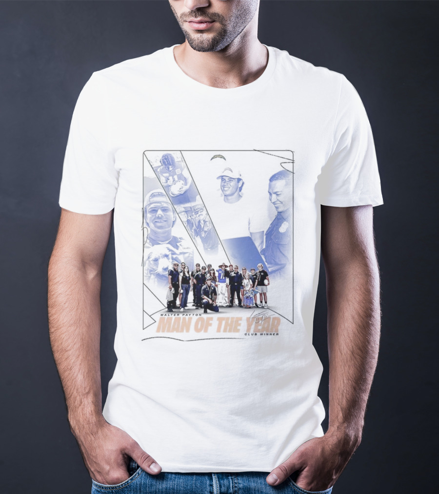 Los Angeles Chargers Man Of The Year Signature Team Celebration With Faces T-Shirt