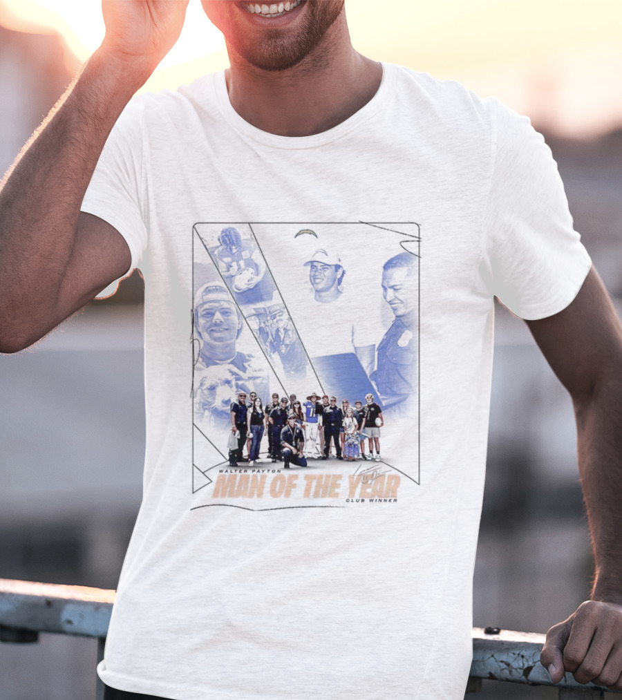 Los Angeles Chargers Man Of The Year Signature Team Celebration With Faces T-Shirt