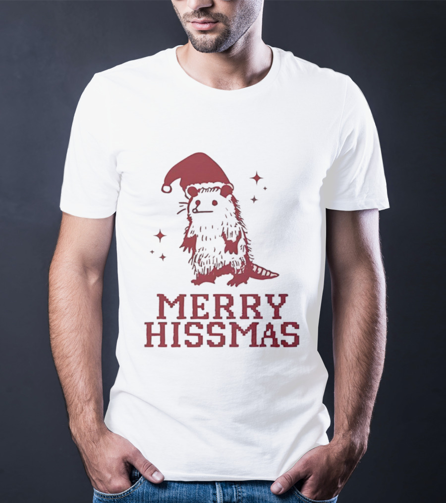 Merry Hissmas Opossum With Santa Hat Christmas Holiday Humor T-Shirt