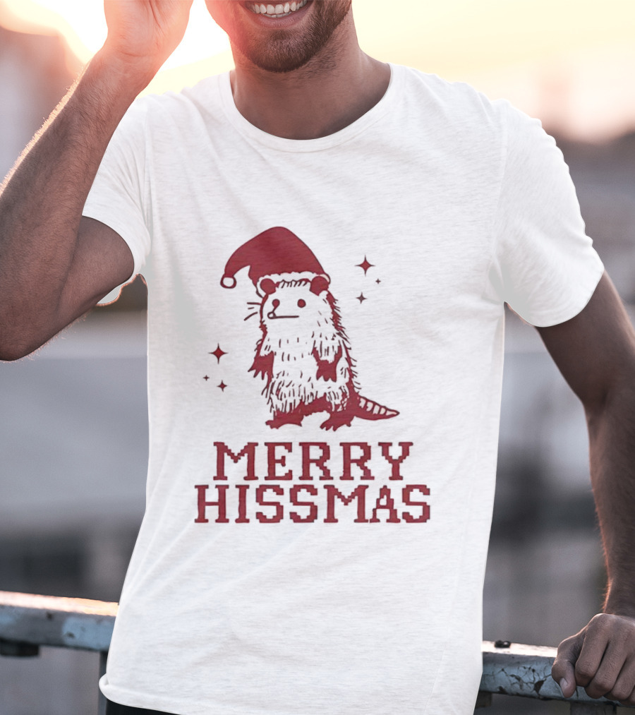 Merry Hissmas Opossum With Santa Hat Christmas Holiday Humor T-Shirt