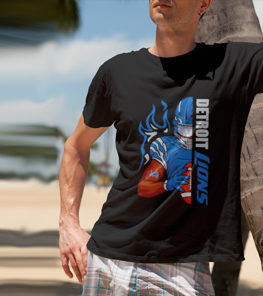 Detroit Lions Ball Football Player Stylish Half Blue T-Shirt