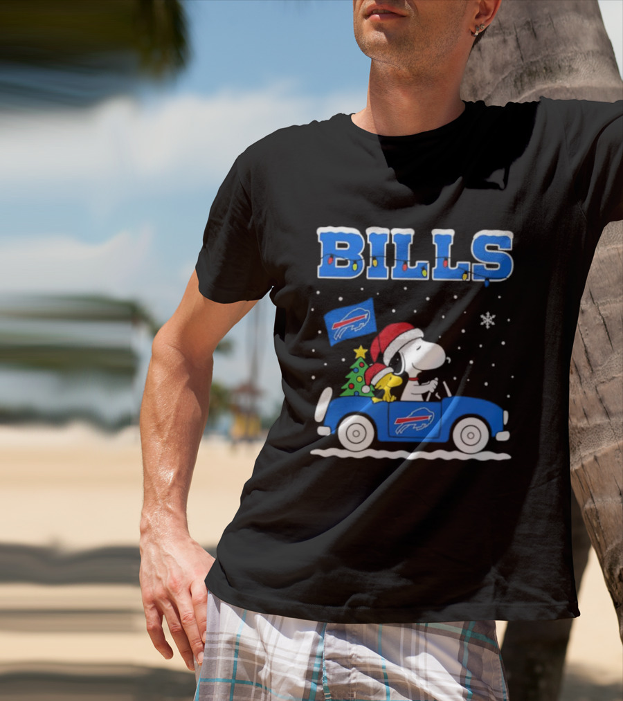 Buffalo Bills Christmas Snoopy Woodstock Santa Car Holiday Snow T-Shirt