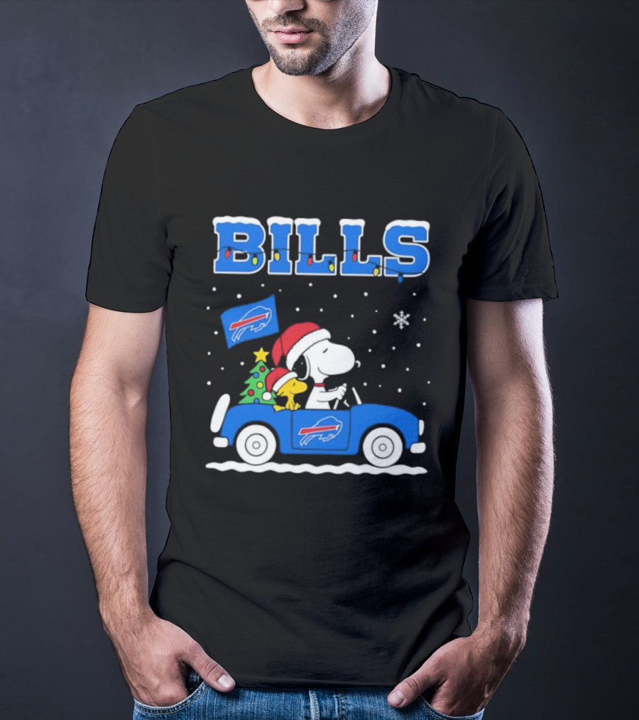 Buffalo Bills Christmas Snoopy Woodstock Santa Car Holiday Snow T-Shirt