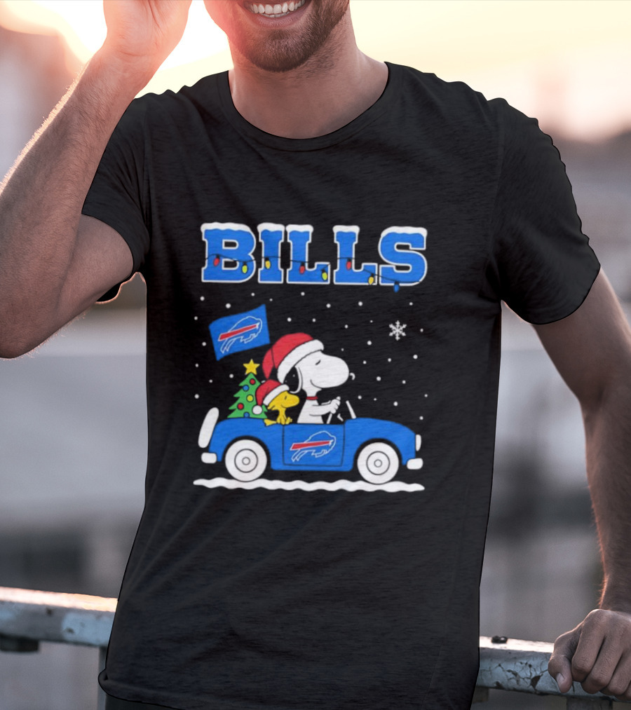 Buffalo Bills Christmas Snoopy Woodstock Santa Car Holiday Snow T-Shirt
