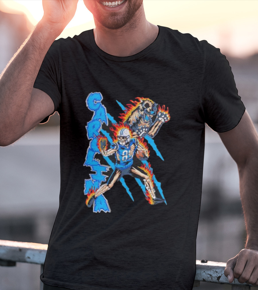 Carolina Panthers Skeleton 88 Fireball And Growling Panther T-Shirt