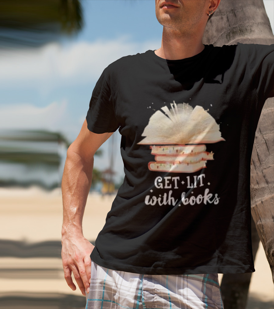 Get Lit With Books Open Book Christmas Tree T-Shirt