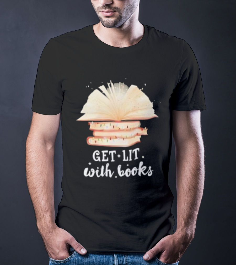 Get Lit With Books Open Book Christmas Tree T-Shirt