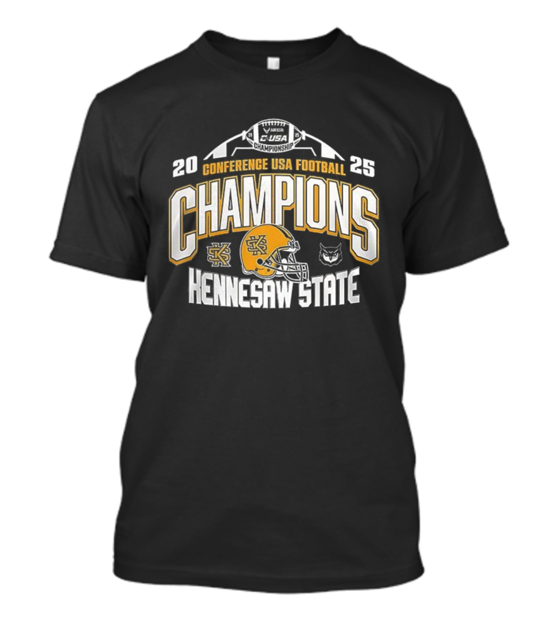 Kennesaw State 2025 Conference USA Football Champions Helmet And Owl T-Shirt