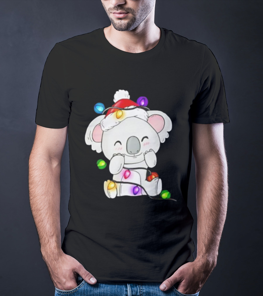 Koala Lover Christmas Lights Festive Santa Hat Cute Holiday Style T-Shirt