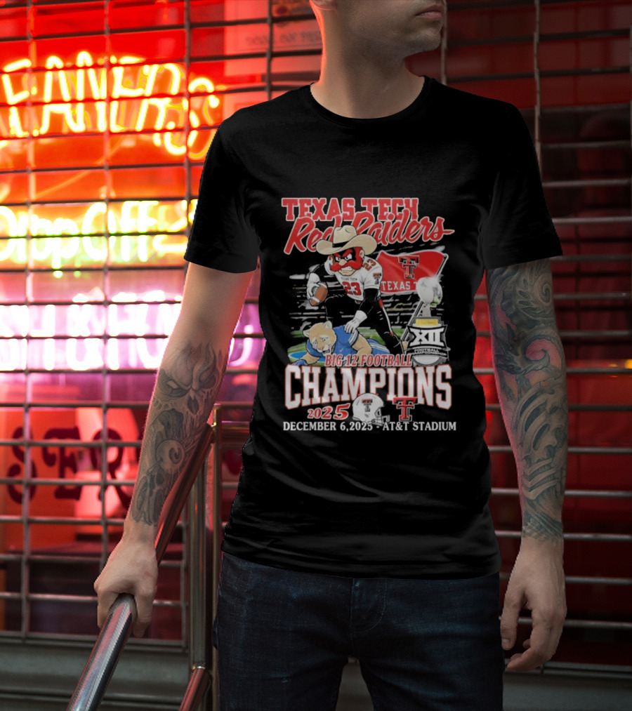 Texas Tech Red Raiders Big 12 Football Champions 2025 Victory Over Brigham Young Cougars December 6 Jones AT&T Stadium T-Shirt