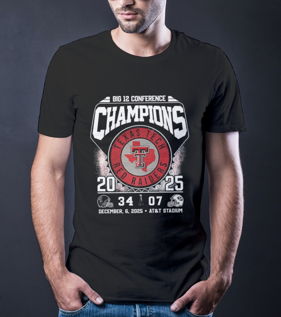 Texas Tech Red Raiders 2025 Big 12 Champions December 6 AT&T Stadium Victory 34-07 T-Shirt