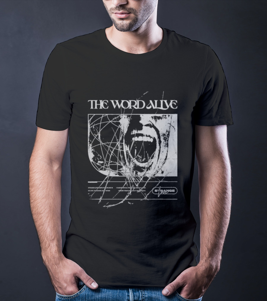 The Word Alive Strange Love Grayscale Mixed Media Art With Scribbles T-Shirt