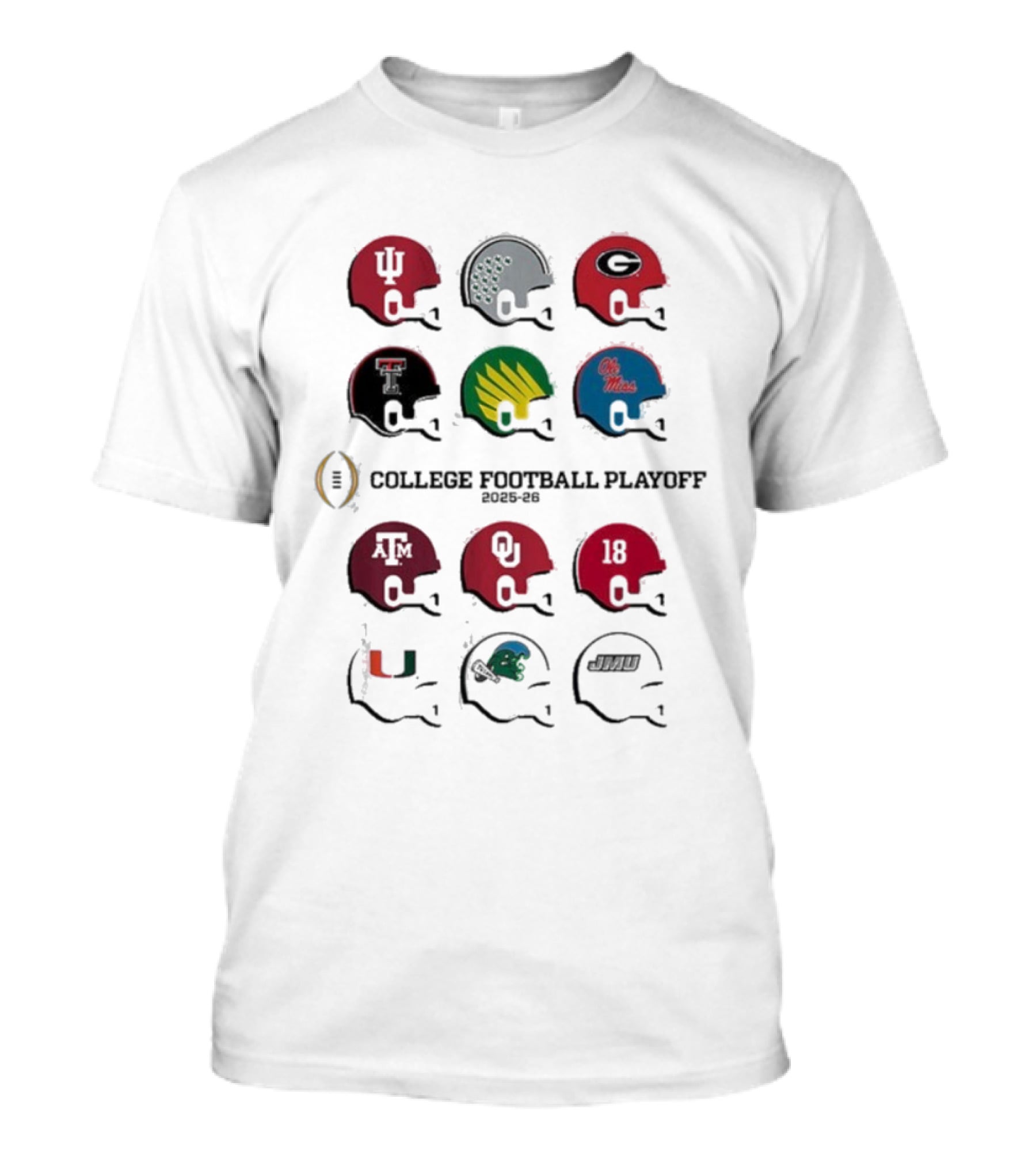 College Football Playoff Team Helmets 2025 2026 Ole Miss Oregon Texas Miami USC Georgia T-Shirt