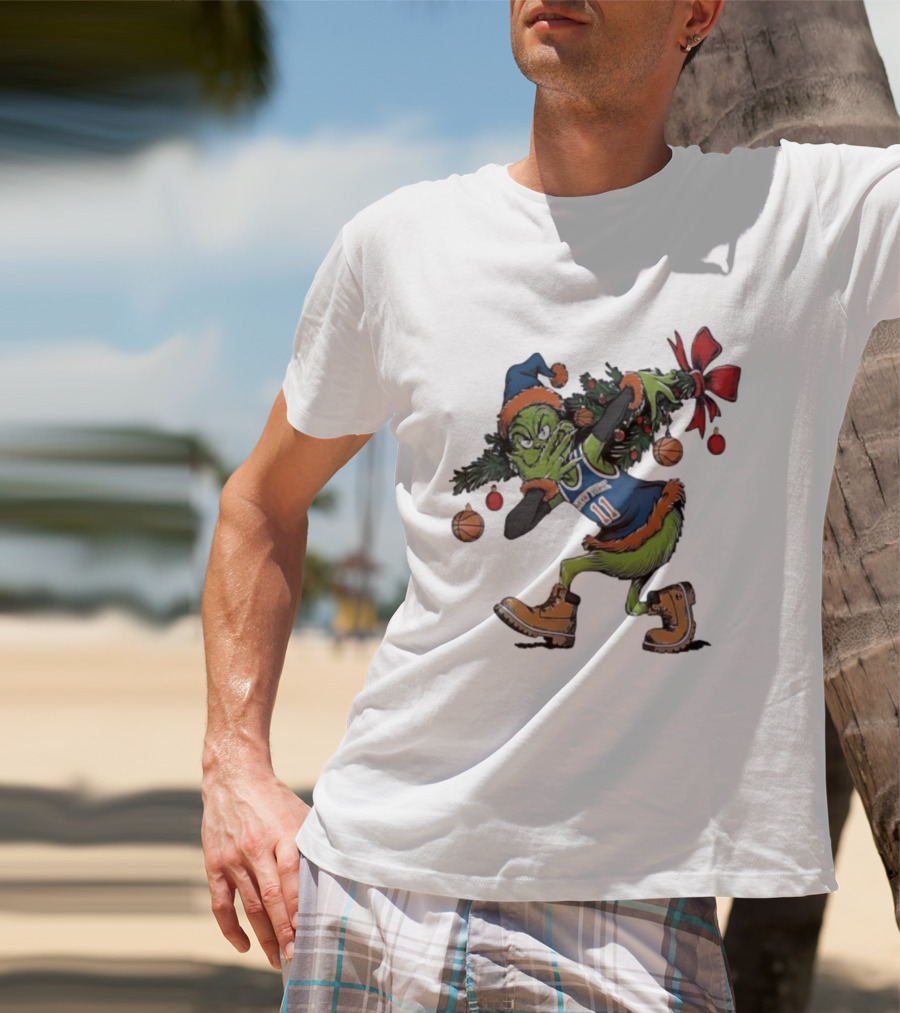 Grinch X Jalen Brunson 3 Point Celebration Christmas Knicks Basketball Holiday T-Shirt