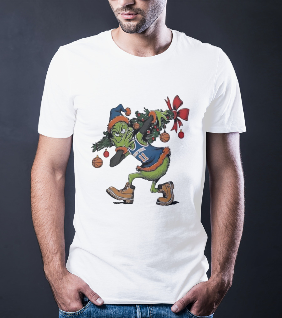 Grinch X Jalen Brunson 3 Point Celebration Christmas Knicks Basketball Holiday T-Shirt
