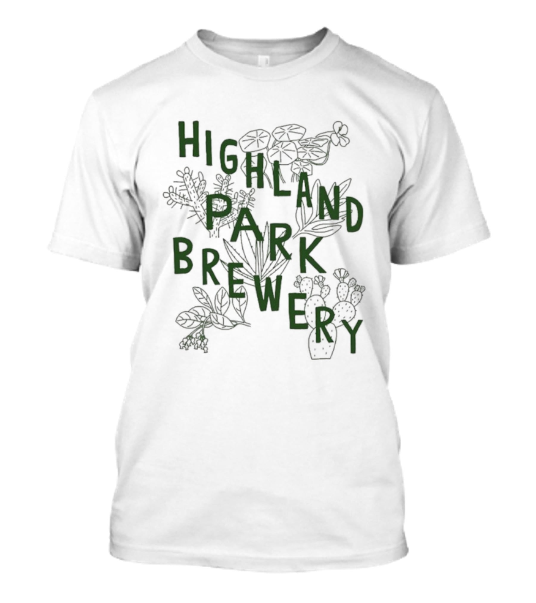Highland Park Brewery Floral Native Plants Green Botanical Drawing T-Shirt