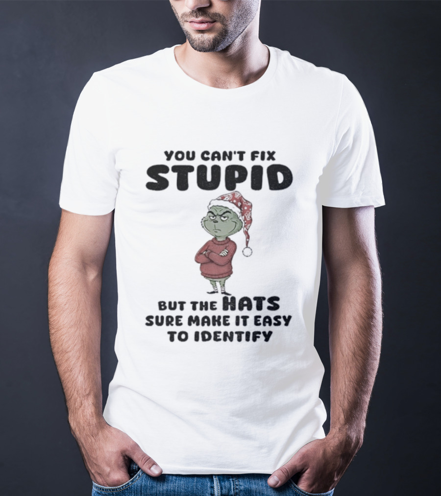 Grinch Santa Hat You Can't Fix Stupid But The Hats Sure Make It Easy To Identify Christmas T-Shirt