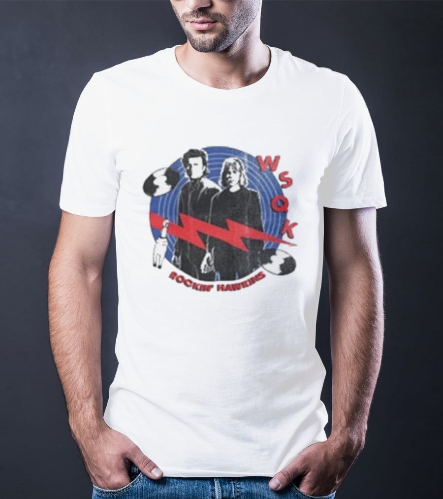 Steve Harrington Nancy Wheeler Stranger Things WSQK Rockin’ Hawkins T-Shirt