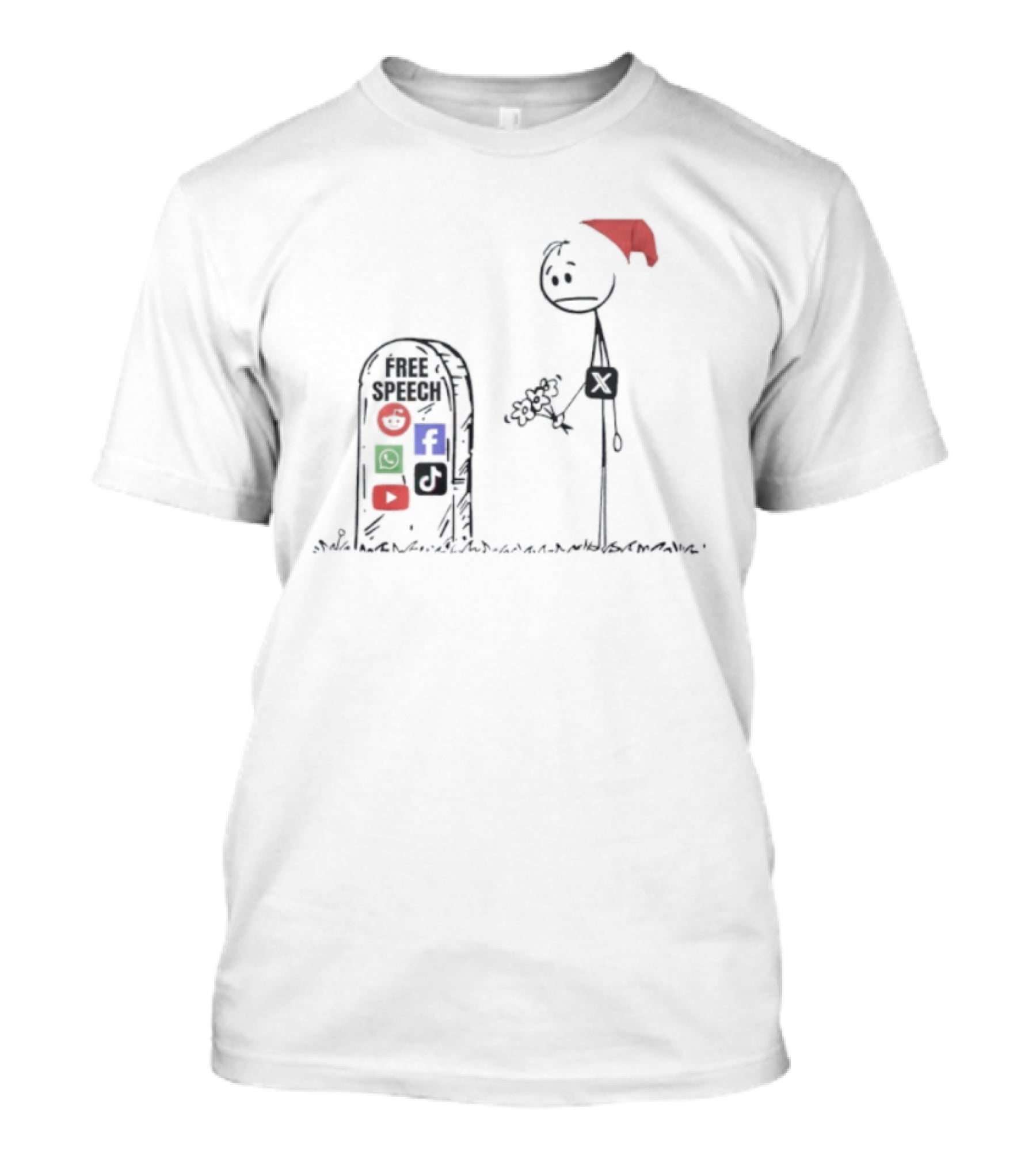 X Free Speech Still Lives Social Media Tombstone Drawing White Background T-Shirt