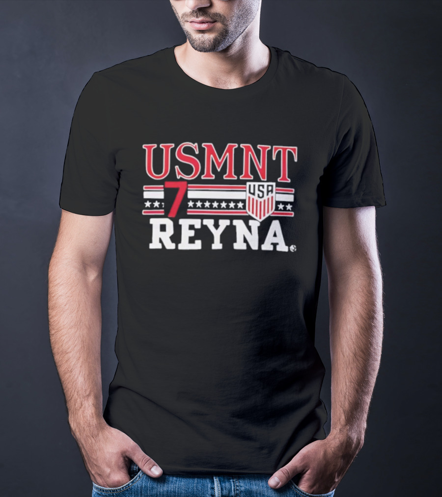 USMNT Reyna 7 USA Soccer Shield And Stars Player Print T-Shirt