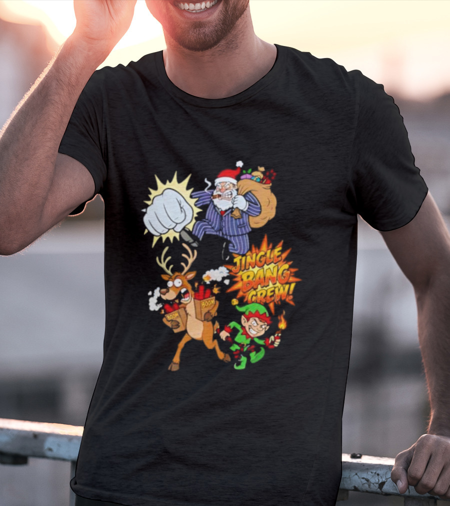 Jingle Bang Crew Mafia Santa Reindeer Elf Christmas Cartoon Boom T-Shirt