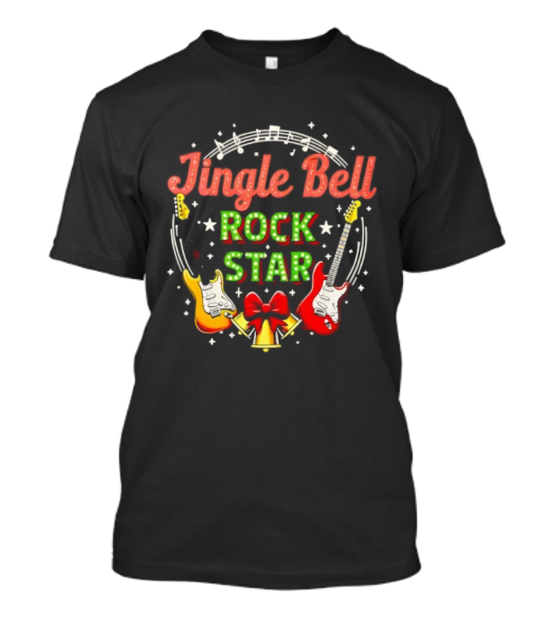 Jingle Bell Rock Star Christmas Music Guitar Holiday Bow T-Shirt