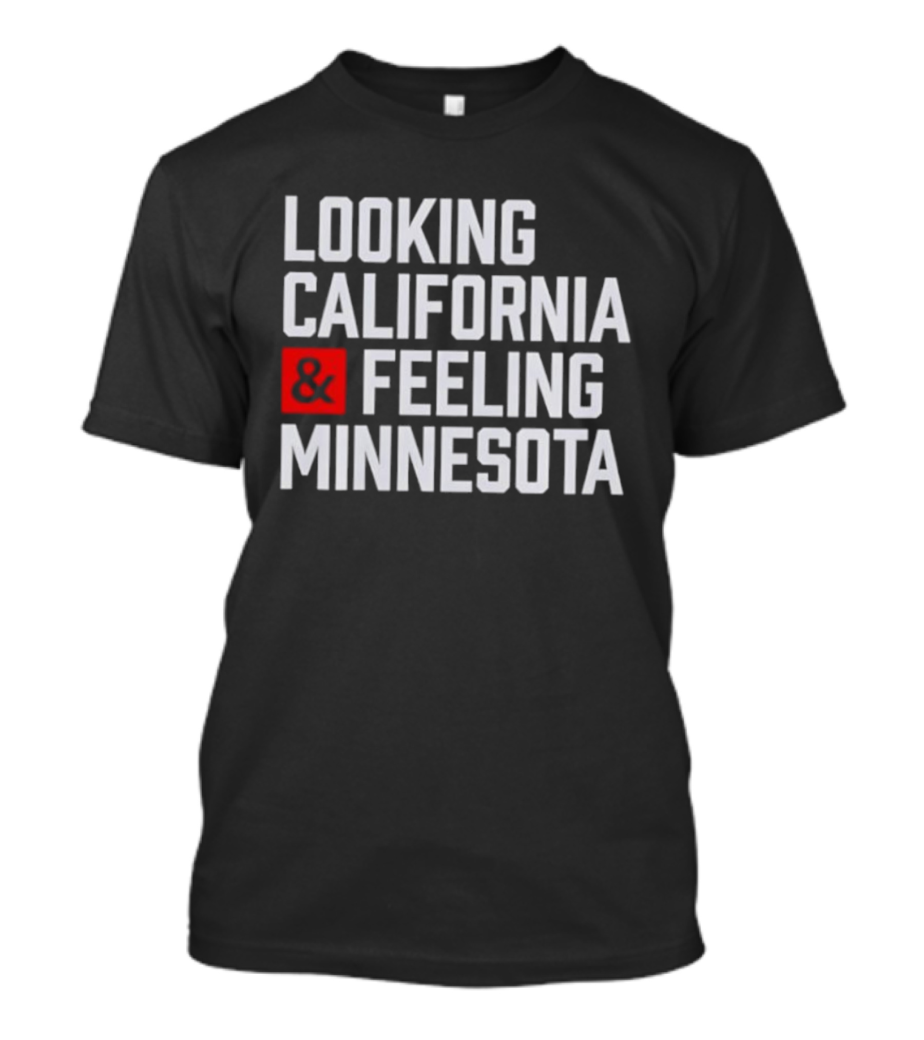 Looking California And Feeling Minnesota Text And Ampersand In Red Box T-Shirt