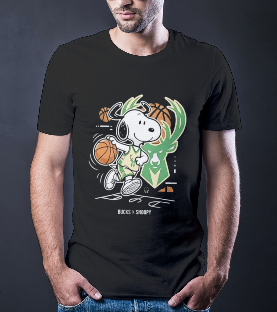 Milwaukee Bucks Snoopy Peanuts NBA Basketball Graphic T-Shirt