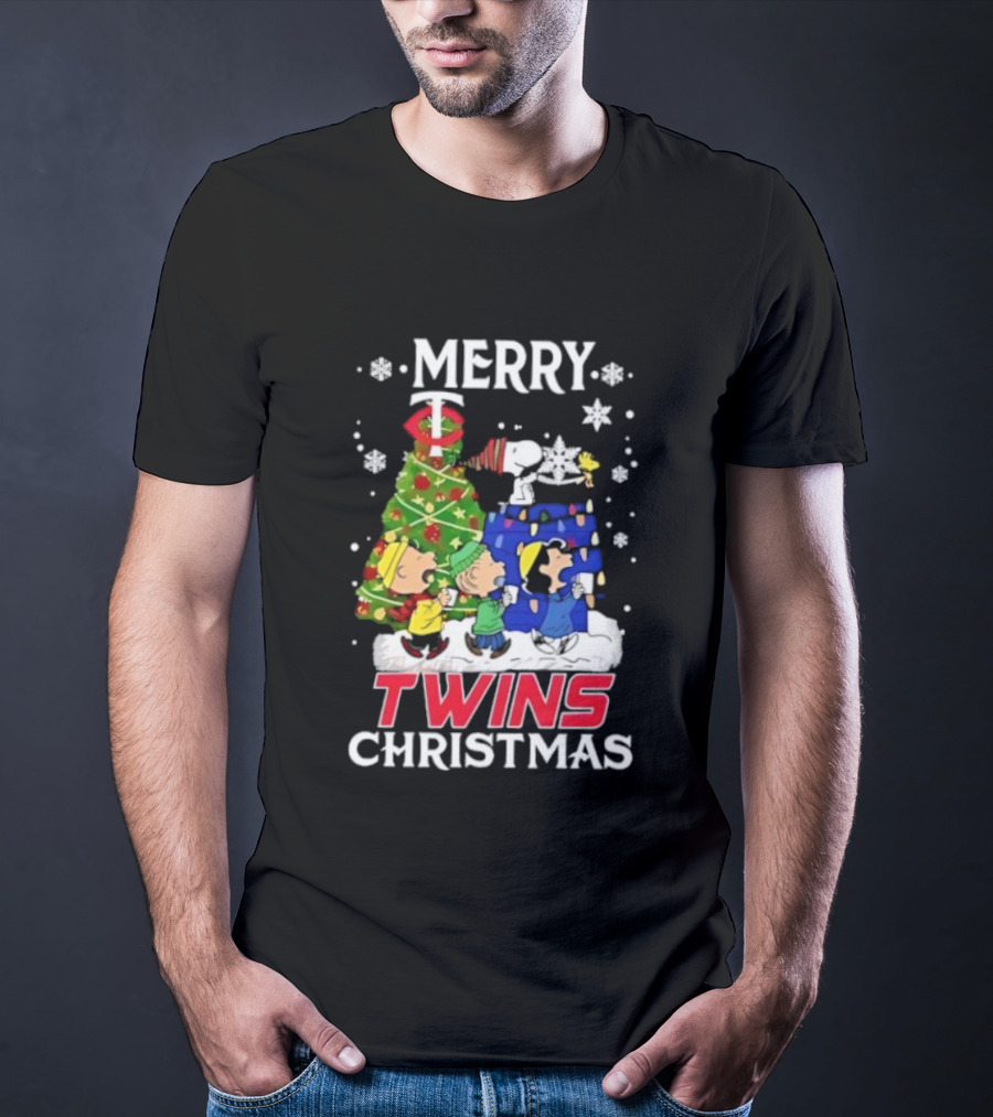 Merry Snoopy And Friends Twins Christmas Peanuts Festive Holiday T-Shirt