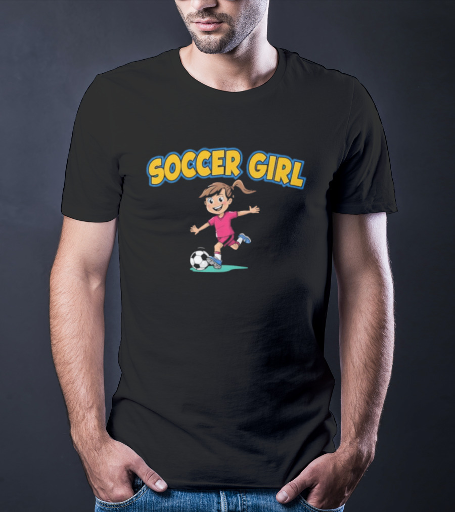 Soccer Girl Funny Cartoon Kid In Red With Soccer Ball T-Shirt