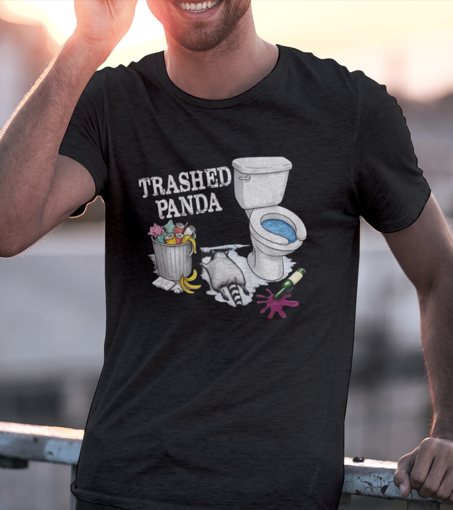 Trashed Panda Drunk Raccoon Party Animal Joke Toilet Humor T-Shirt