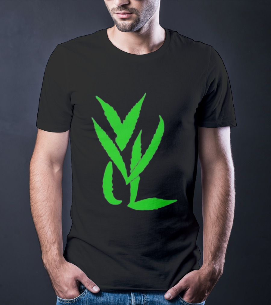 Trimset Green Leaf Symbol On Black T-Shirt
