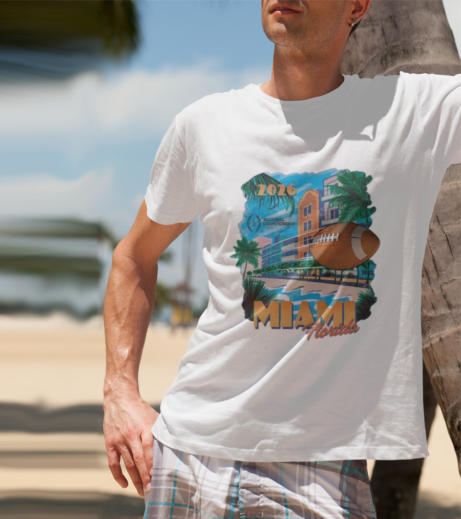 College Football Playoff National Championship 2026 Miami Florida Scenic Palm Trees Football T-Shirt