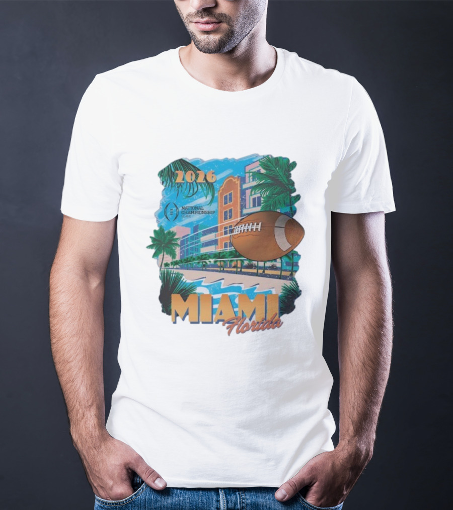 College Football Playoff National Championship 2026 Miami Florida Scenic Palm Trees Football T-Shirt