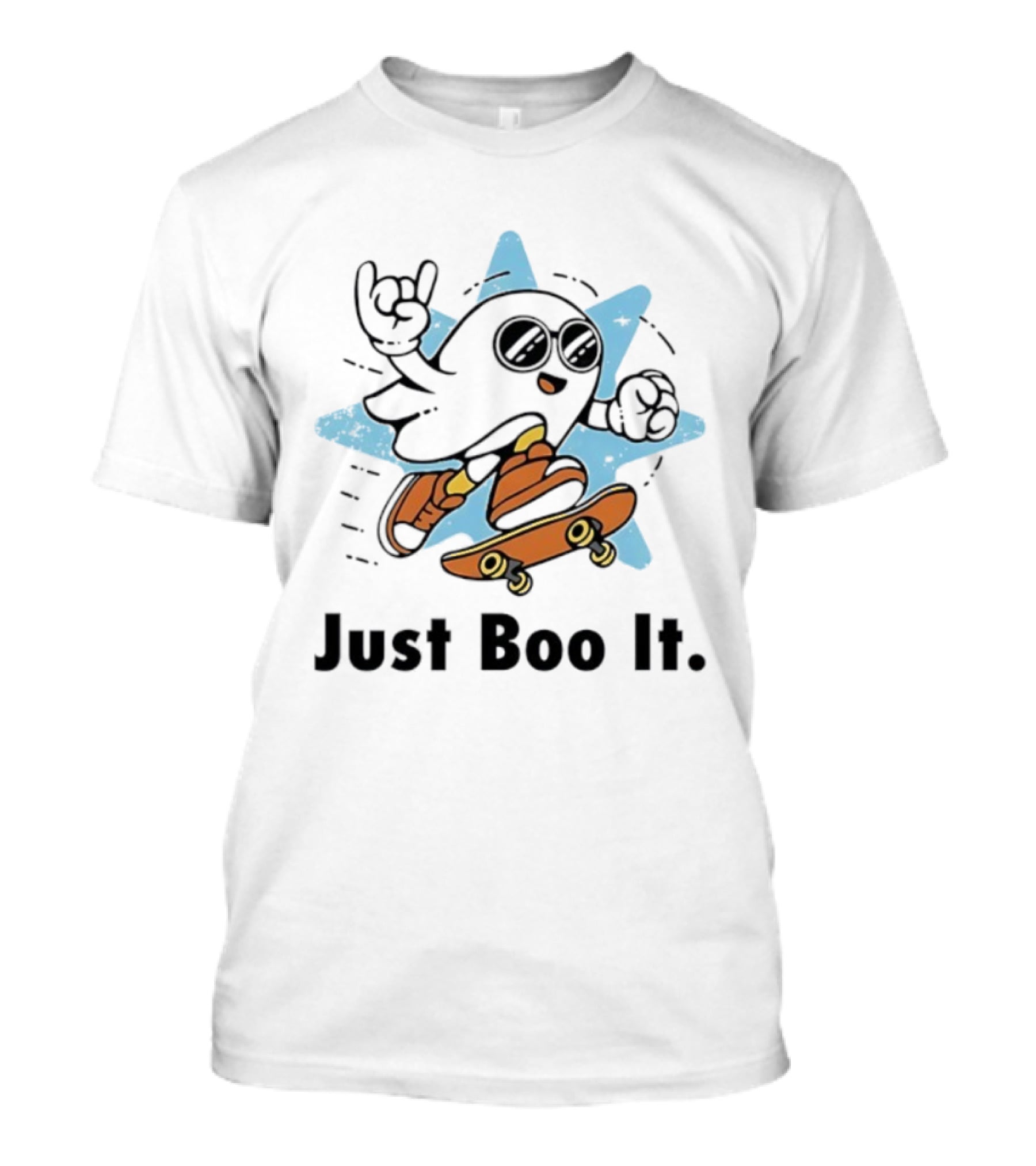 Ghost Skateboarding Just Boo It Halloween Cartoon Fun T-Shirt