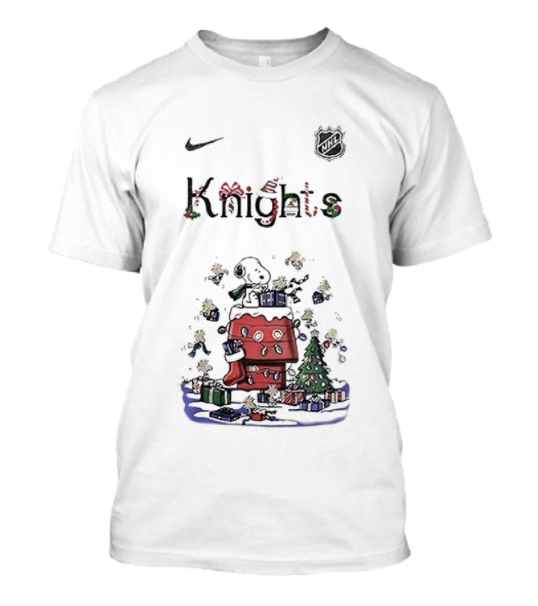 Vegas Golden Knights Peanuts Snoopy Christmas Nike Collaboration T-Shirt