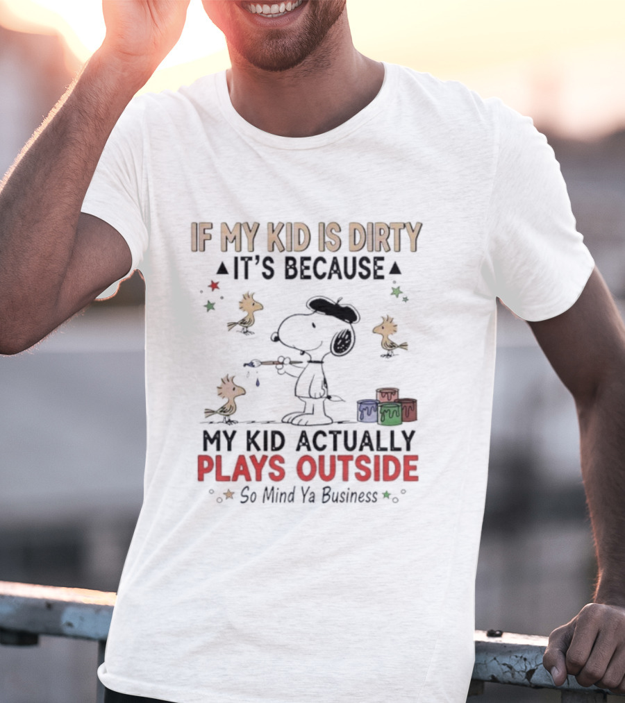 Snoopy Woodstock My Kid Plays Outside Mind Ya Business T-Shirt