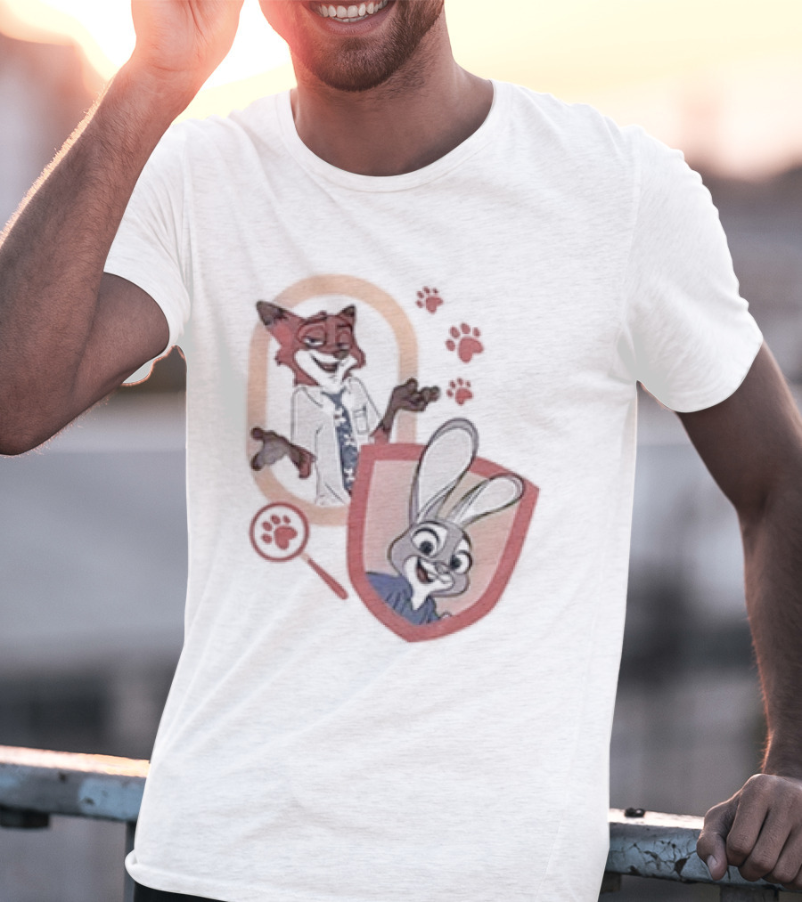 Zootopia 2 Anyone Can Be Anything Cartoon Characters Fox And Bunny Detective Badge T-Shirt