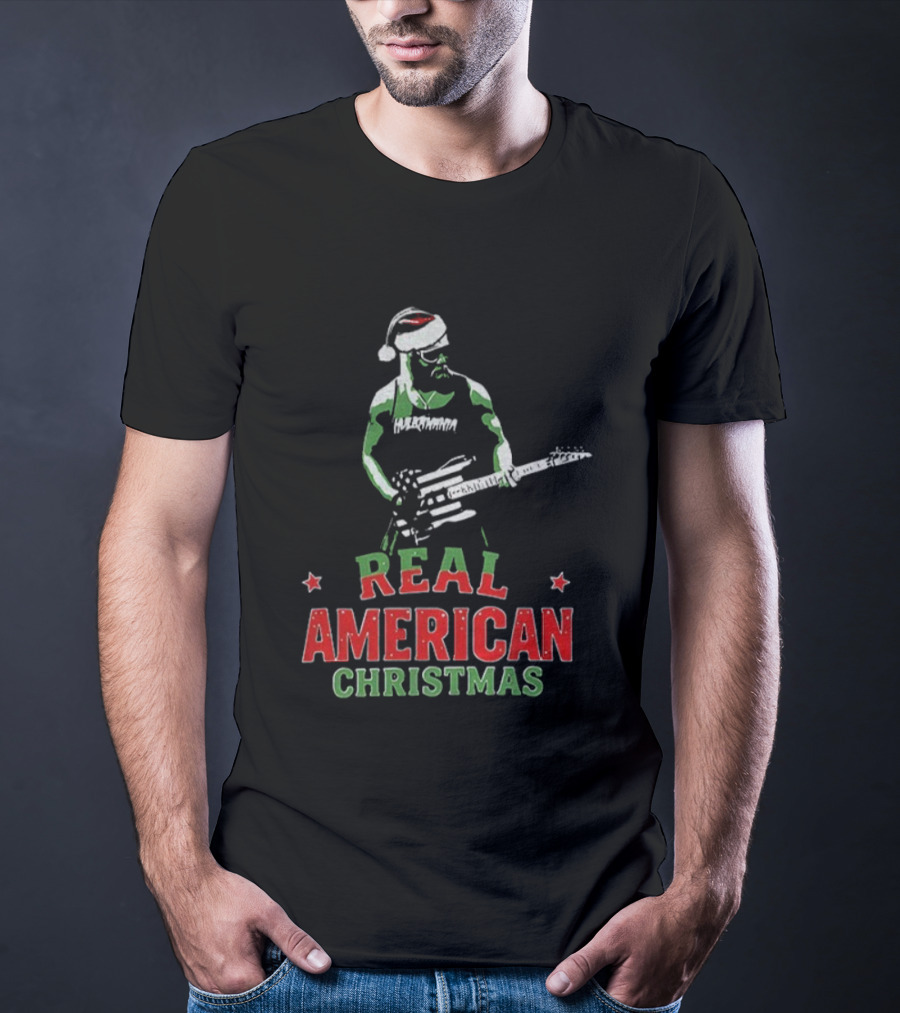 Hulk Hogan Santa Hat Real American Christmas Guitar Holiday T-Shirt